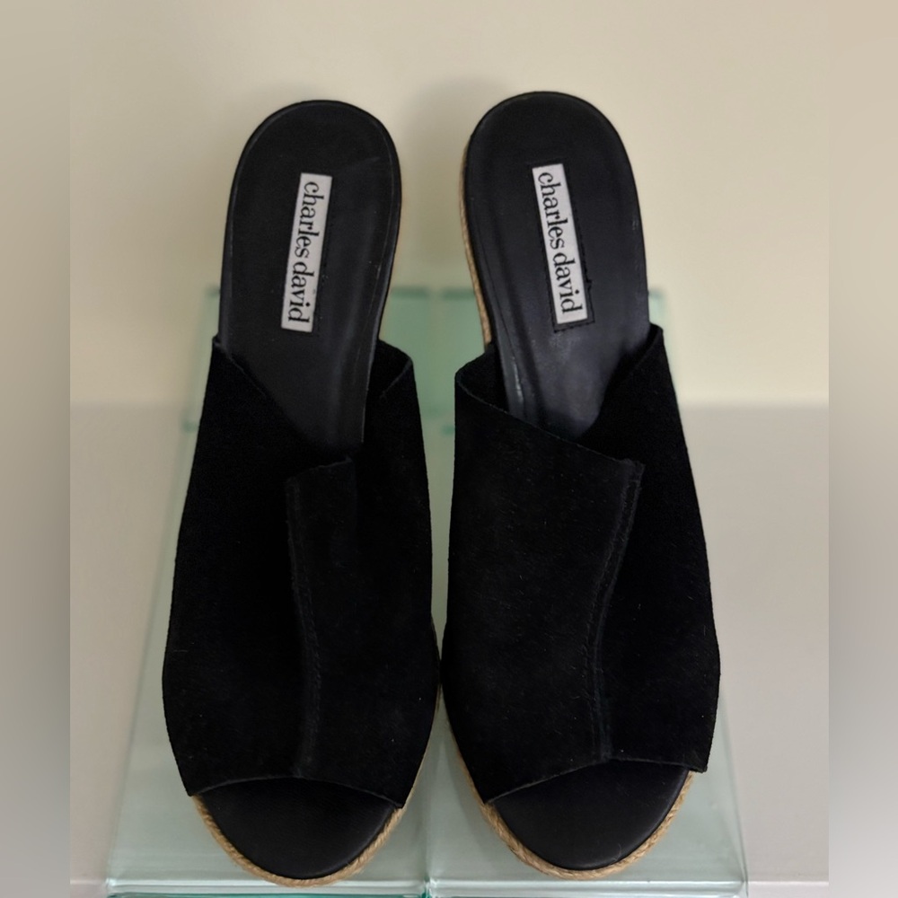 Charles David Olexa Black Suede Wedge Sandals